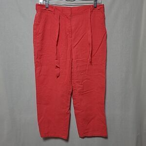 Jaclyn Smith Linen Blend Capri Pants Size Medium Elastic Waist Belted Pink